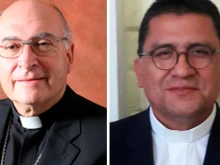 Bishop Julio Parrilla Díaz (L) and Father Gerardo Miguel Nieves Loja (R), whose resignations as Bishop and Coadjutor Bishop Elect, respectively, of Riobamba were accepted April 28, 2021. Credit: Ecuadorian Bishops' Conference.